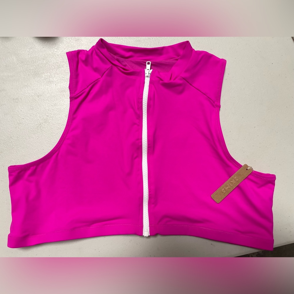 SKIMS Vibrant Pink Zip-Up Crop Top